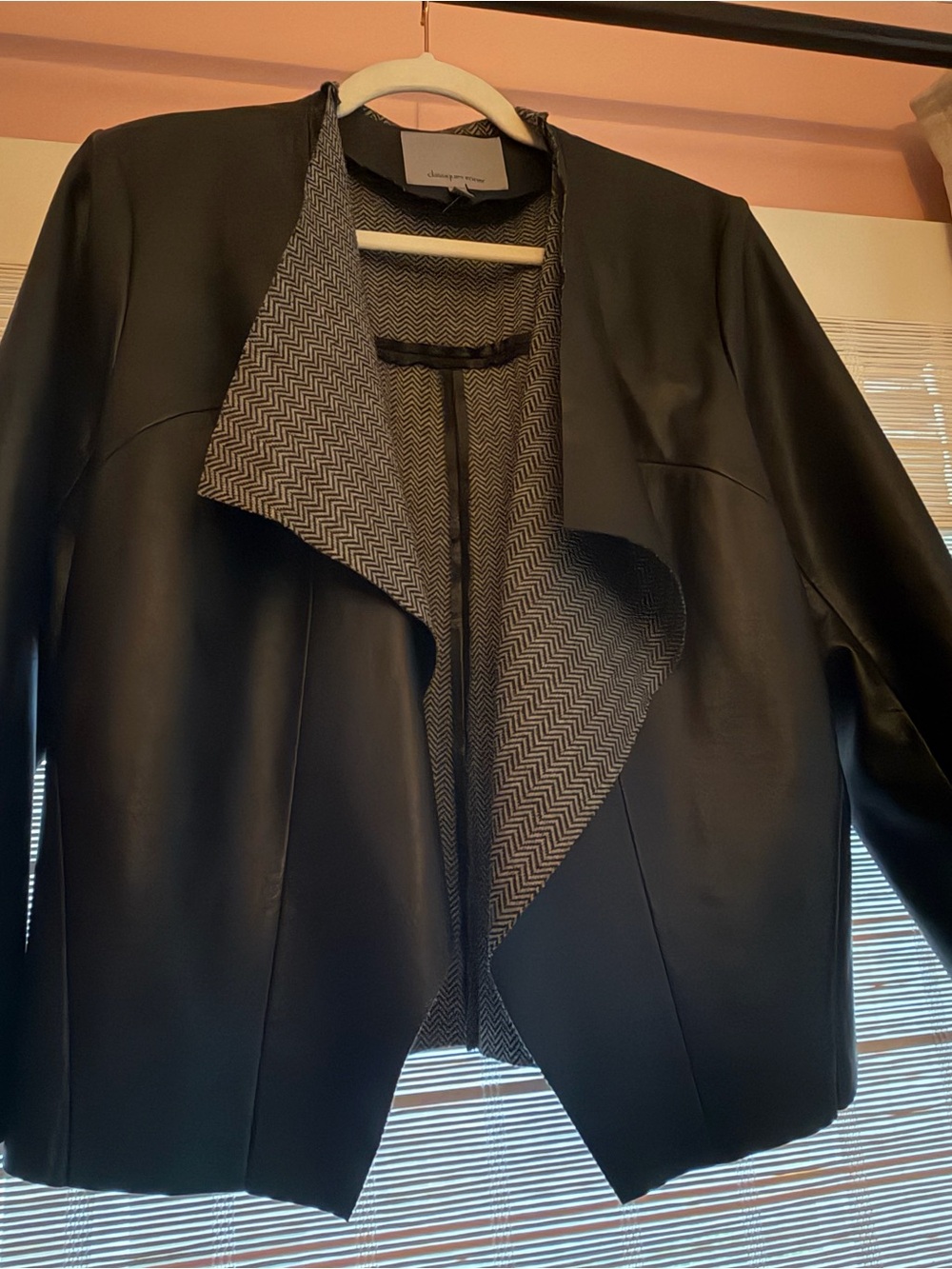 Classiques Entier Faux Leather Blazer with Herringbone Lapel — Size L
